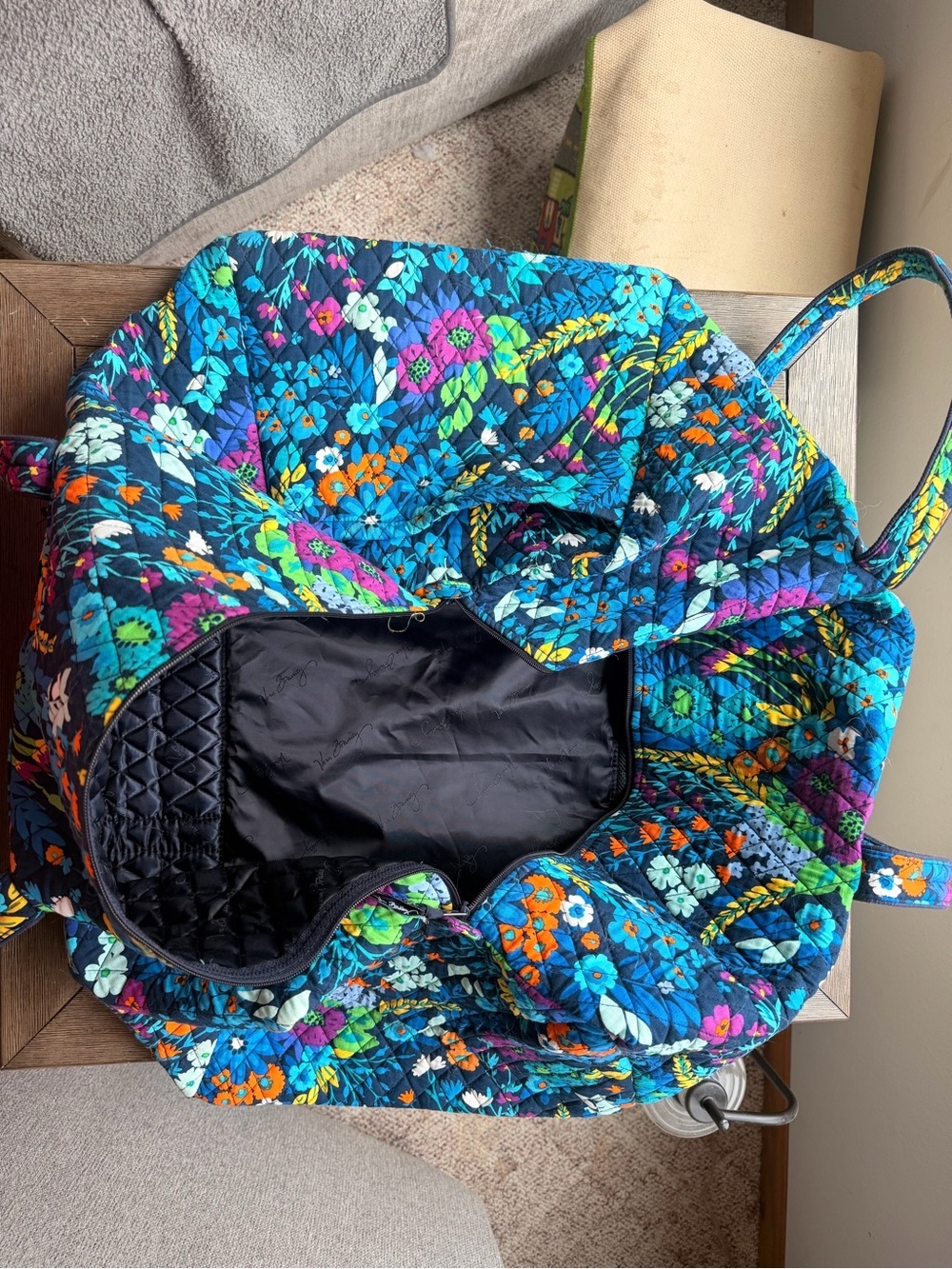 Vera Bradley Teal Floral Quilted Travel Duffle with Multicolor Blooms - Picture 5 of 9